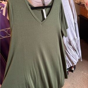 Olive Green V-Neck Women's Dress